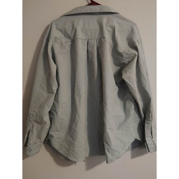 Forever 21 Men’s Striped Long Sleeve Button Up Green Shirt Size Medium - Picture 4 of 4